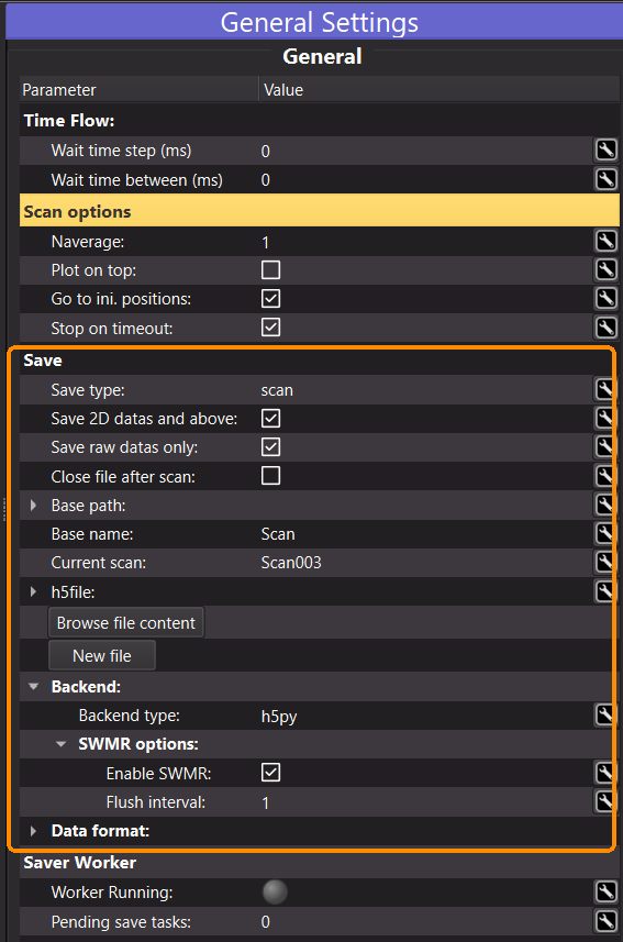 Save settings